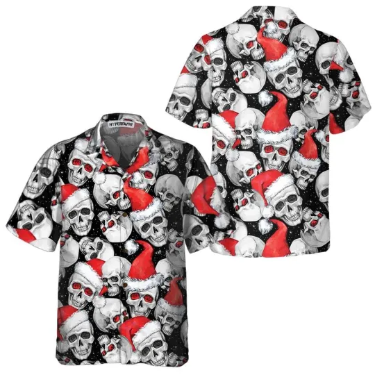Discover Christmas Santa Skull Hawaiian Shirt, Christmas Skull Shirt, Christmas Gift
