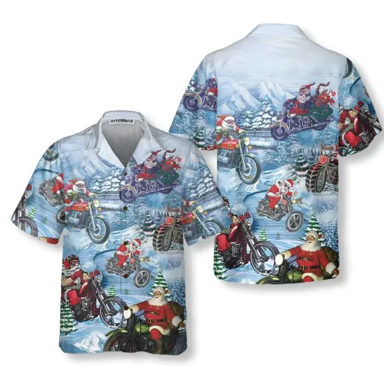 Discover Driving With Santa On Christmas Hawaiian Shirt, Motorcycle Christmas Shirt