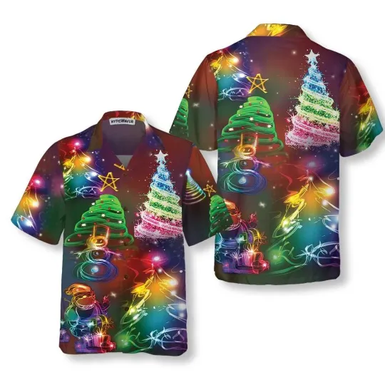 Discover Bright Night Merry Christmas Hawaiian Shirt, Christmas Tree Shirt
