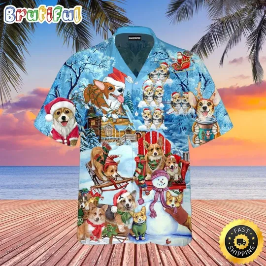 Discover Dog Corgi Christmas Aloha Beach Summer Hawaiian Shirts Men