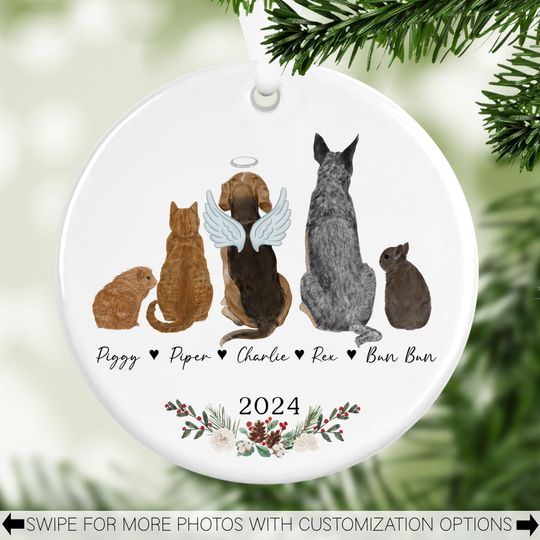 Discover Custom Pet Christmas Ornament, Personalized Dog, Cat, Rabbit, Guinea Pig Ornament, Tree Name Decoration for Pet Owners, Pet Lover Gift