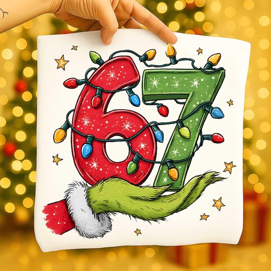 Discover Funny 67 Christmas Grinc Hand Png, Six Seven Meme Png, Viral 6 7 Joke Design, Christmas Lights Png, Trendy Xmas 6 7 Png, Christmas Thief Png