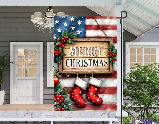 Discover Christmas Garden Flag PNG Digital Download, Patriotic Christmas Garden Flag, American Christmas Garden Flag Instant Download Sublimation