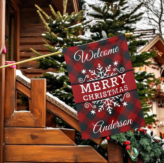 Discover Plaid Merry Christmas Snowflake House Flag, Christmas Garden Banner, Modern Holiday Decor, Season Xmas Decorations, Gift For Family