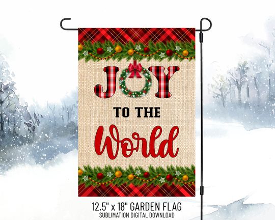Discover Joy To The World Welcome Garden Flag, Merry Christmas Yard Flag PNG Sublimation Design, Winter Garden Flag, Merry Christmas Digital Download