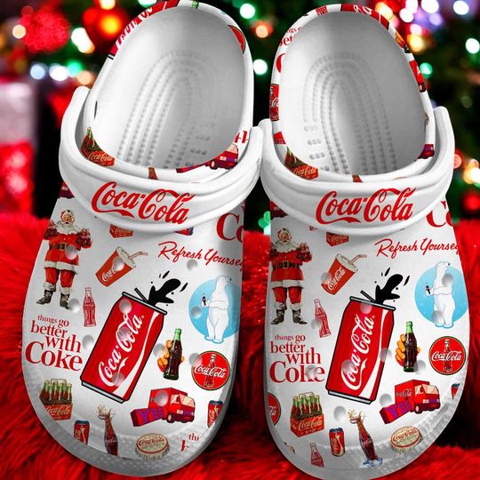 Discover Vintage Soda Inspired Foam Clogs, Red Pattern, Lightweight Hole Slip-Ons, Gift for Friend, Casual Indoor Fun, Holiday Gift