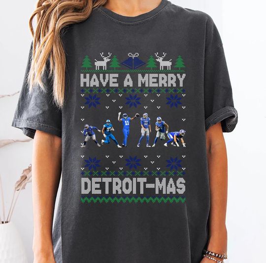 Discover Detroit Football Christmas T-Shirt, Grit-Mas  Tee