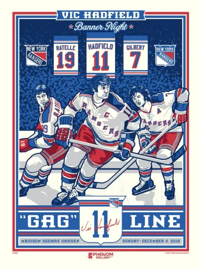 Phenom Gallery New York Rangers Vic Hadfield Number Retirement Poster