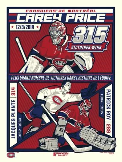 Discover Montreal Canadiens Carey Price 315 Wins Poster