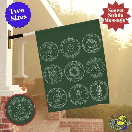 Discover Liberal Values Vintage Christmas Stamps Garden Flag, Anti Trump Banner Sign