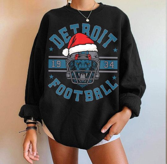 Discover Detroit Football Crewneck Sweatshirt with Christmas and Vintage Santa Hat Design