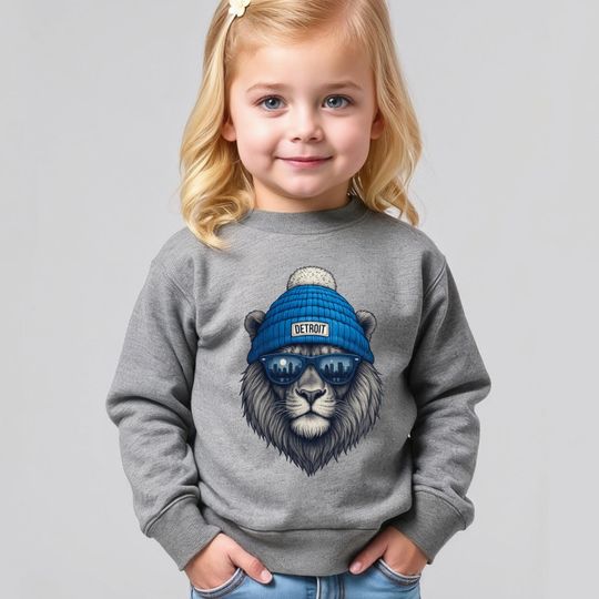 Discover Detroit Football Youth Sweatshirt, Kids Crewneck, Lion Mascot Tee for Children, Little Lions Fan Shirt
