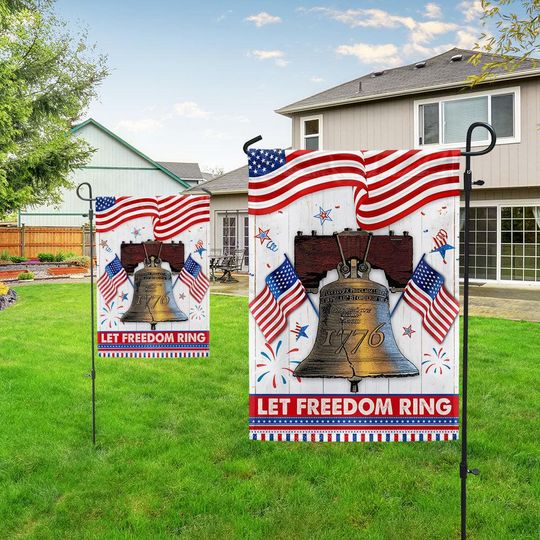 Let Freedom Ring Garden Flag, Patriotic Holiday Garden Flag, Red White and Blue Outdoor Flag, Independence Day Gift