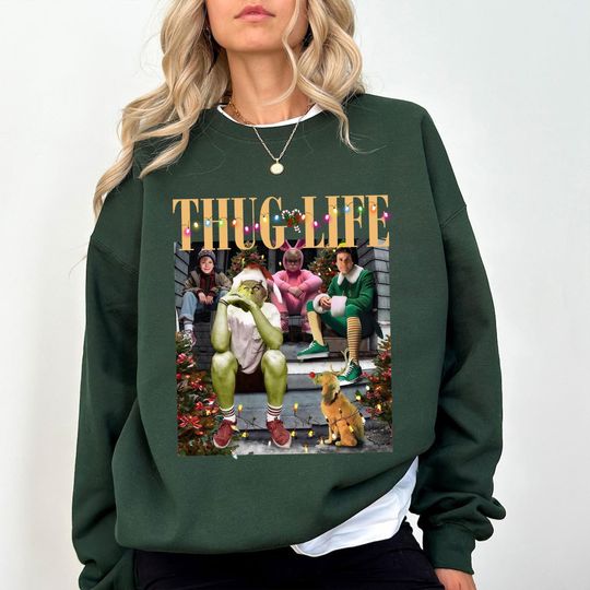 Thug Life Christmas Sweatshirt, Home Alone Elf Shirt, Grin Holiday Sweater, Xmas Gift 2025