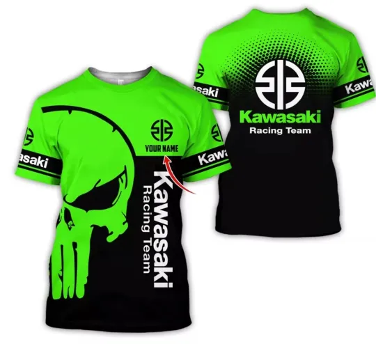 Personalized Name Kawasaki Racing Team 3D T-Shirt, Unisex All Size