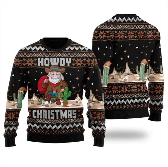 Howdy Christmas Cowboy Santa Ugly Sweater