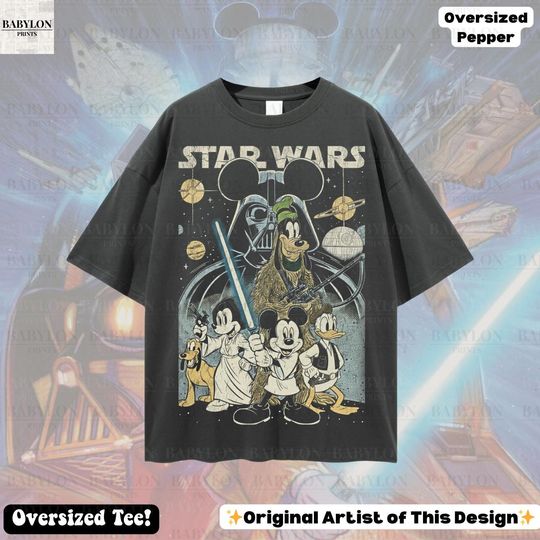Discover Oversized Star Wars Mickey Mouse and Friends Shirt: Disney Star Wars Disneyworld Tee, Mickey Star Wars Shirt, Disneyland Gift Jedi Tee
