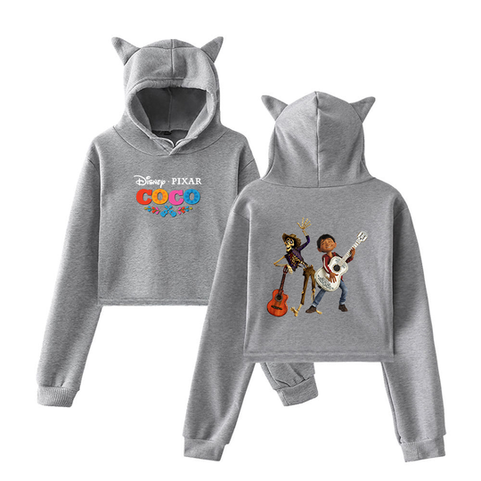 Disney Coco Hoodie Sweatshirt Fashion Tops Pullovers Teenager Girls Casual Coat Women Cat Ear Short Crop Hoodies