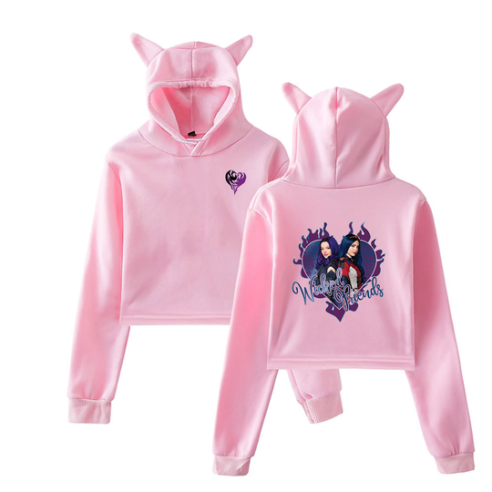 Disney Descendants&nbsp;Hoodie Sweatshirt Fashion Tops Pullovers Teenager Girls Casual Coat Women Cat Ear Short Crop Hoodies