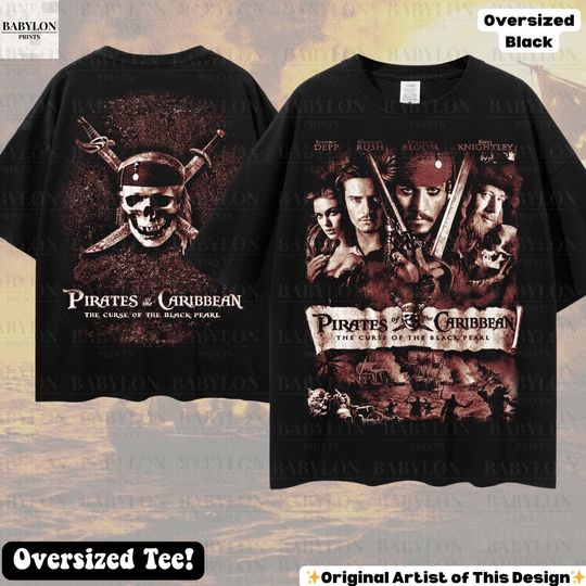 Discover Oversized Pirates of the Caribbean T-Shirt Double Sided Jack Sparrow Tee