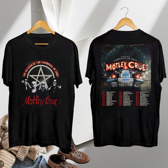 Discover Motley Crue Tour 2026 T-Shirt, Carnival of Sins Shirt, 80s Motley Crue Band Tee, Fan Gift, Music Merchandise