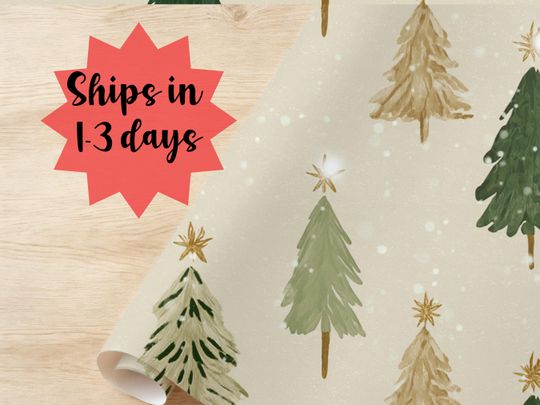 Sage Minimalist Tree Wrapping Paper Seafoam Modern Snow Holiday Gift Wrap Christmas Present Wrap Festive Wrapping Paper Moss 120" Roll
