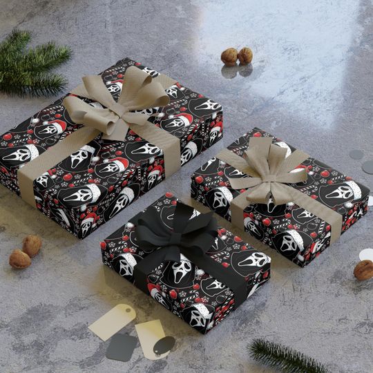 Discover Scream Mask Christmas Wrapping Paper, Wrapping Paper, Horror Christmas Gift Wrap, Skull, Halloween Wrapping Paper Roll