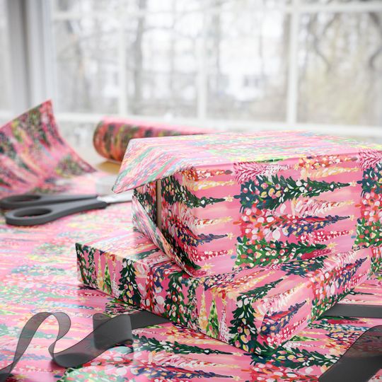 Christmas Wrapping Paper, Preppy Christmas Trees on Pink Wrapping Paper, Christmas Wrap Paper, Pink Christmas Gift Wrap
