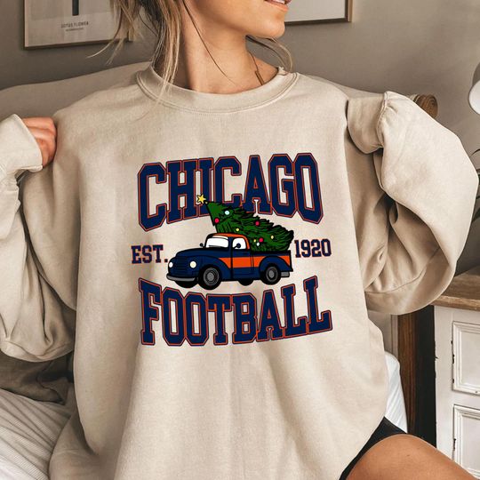 Discover Chicago Football Sweatshirt, Christmas Tree Truck, Holiday Sports Gift