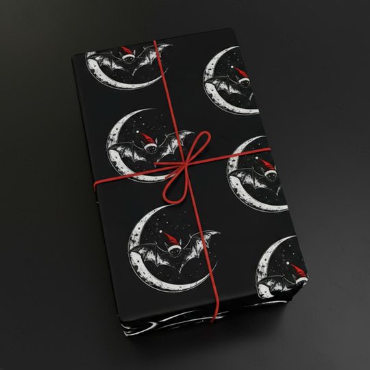 Discover Gothic Bats and Santa Hats Moon Wrapping Paper for Darklings