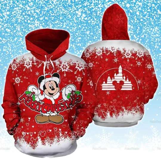 Discover Mickey Mouse Santa Claus Tis The Season Merry Christmas Hoodie 3D Printed