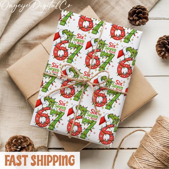 Discover Bruh 67 Meme Christmas Wrapping Paper | Six Seven Holiday Gift Wrap Roll | Festive Xmas Present Decor