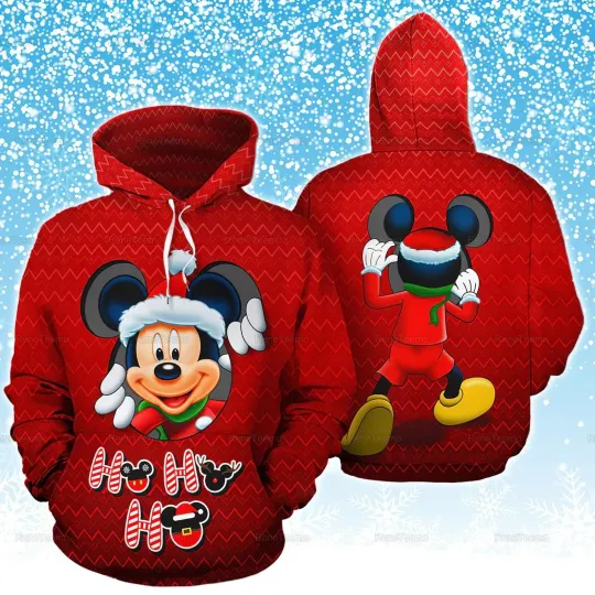 Discover Mickey Santa Ho Ho Ho Merry Christmas Festive Holiday Hoodie 3D Printed