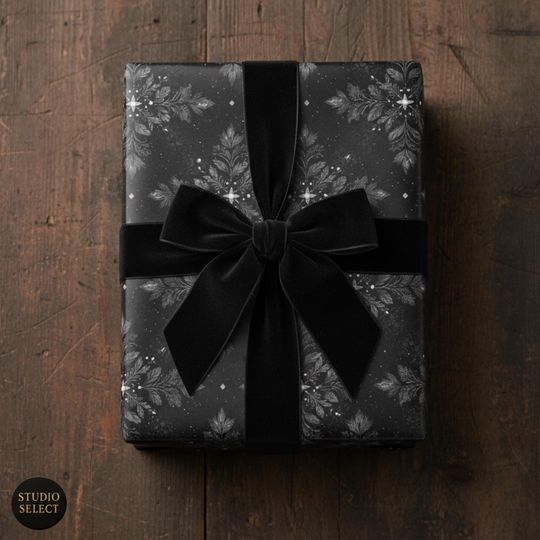 Discover Dark Snowflake Winter Wrapping Paper, Christmas Black Holiday Gift Wrap