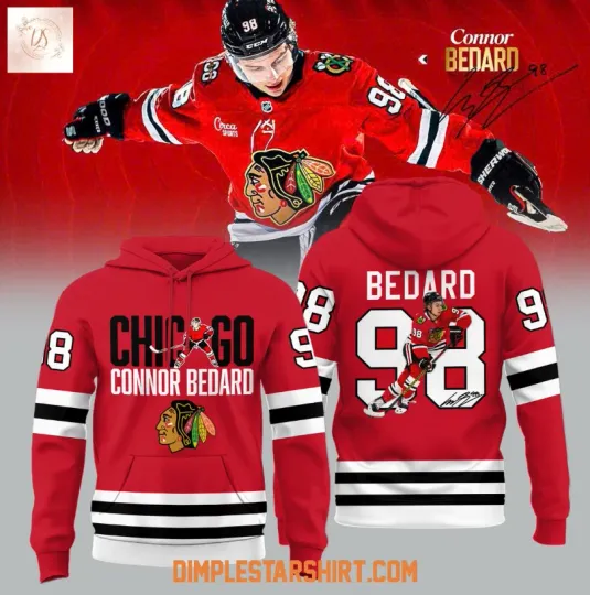 Discover Chicago Blackhawk Connor Bedard 98 3D Hoodie