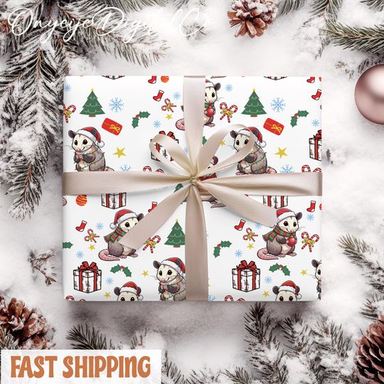 Discover Opossum Hissmass Christmas Wrapping Paper Roll | Eco-Friendly Festive Animal Gift Wrap | Funny Opossum Lover Holiday Decor