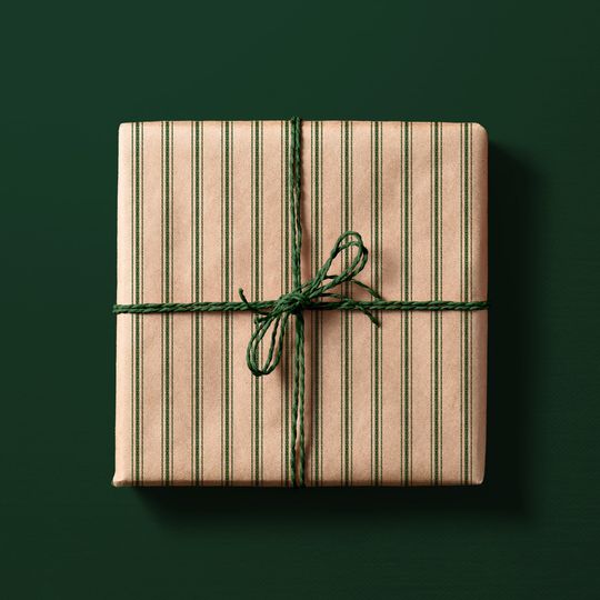 Discover Rustic Stripe Eco Wrapping Paper Green | Recycled & Sustainable Christmas Gift Wrap for Vintage Farmhouse Holiday Decorations