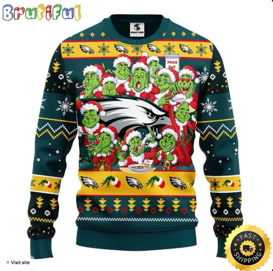 Discover Green Football Team Christmas Ugly Sweater Print Green Monster Xmas