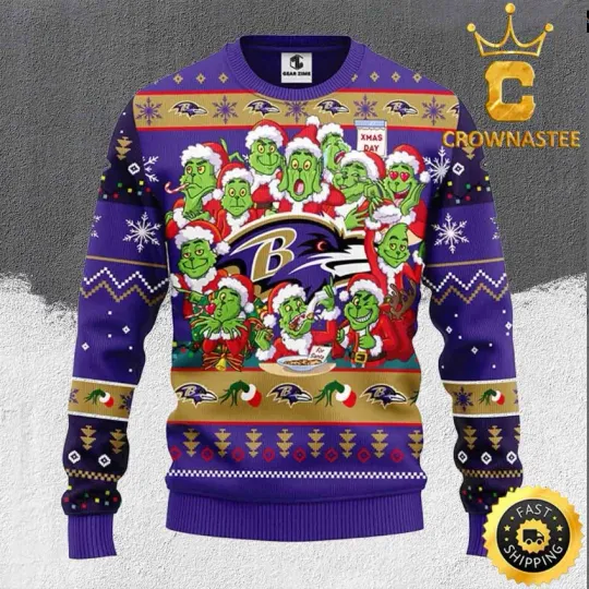 Purple Football Team Green Monster Christmas Holiday Ugly Sweater