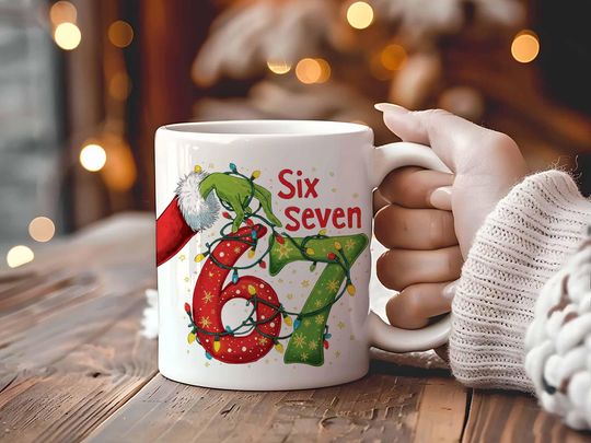 Discover funny character Christmas Mug Sublimation Design, Six Seven Meme Christmas Mug, Instant Download