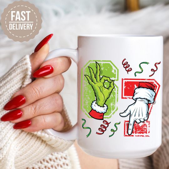 Discover Six Seven 6 7 Christmas Custom Mugs Trendy Christmas Meme Coffee Cups Viral Design Ceramic Mug Xmas Humour Mug Custom Personalized Gifts