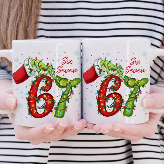 Discover Six Seven Mean Guy 11oz Mug Wrap Png, Funny Six Seven Meme Coffee Mug, Grinc Christmas 11oz Mug, Xmas Cartoon 6 7 Mug Sublimation Download