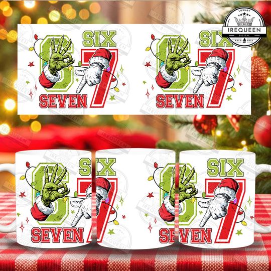 Discover Funny Six Seven Meme Christmas Mug 11oz Wrap Png, Xmas 6 7 Mug Design, Viral Saying 6 7 11oz Mug Png, Social Media Humor Png, Digital File