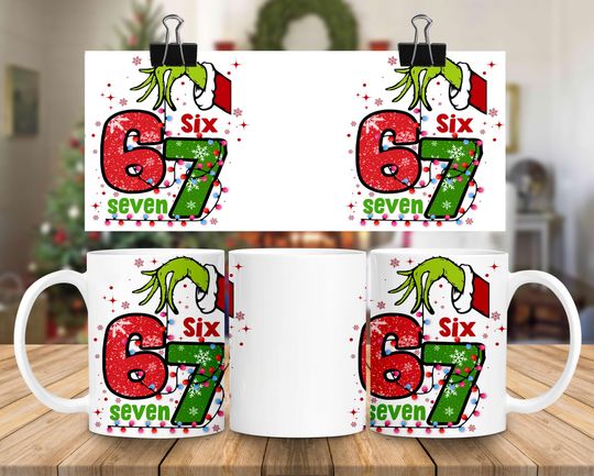 Discover Grincmas Christmas Mug 11oz Png, Six Seven Meme Christmas Mug Png