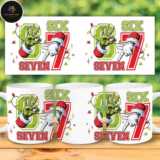 Discover Funny Six Seven Meme Christmas Mug 11oz Wrap Png, Trending Social Media Humor Png, Xmas 6 7 Mug Design, Viral Saying 6 7 11oz Mug Png
