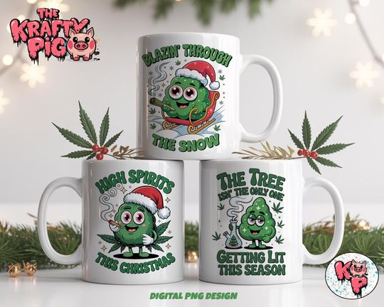Discover Blazin' Through The Snow 11oz Mug Design PNG | 3 Funny Stoner Christmas Designs | Digital Sublimation