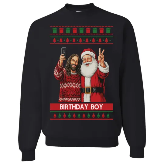 Discover Ugly Christmas Sweater Birthday Boy Funny Xmas Sweatshirt