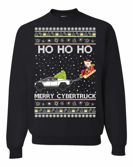Discover Ugly Christmas Sweater Santa Cyber Truck Funny Holiday Sweatshirt
