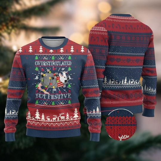 Discover Possum Overstimulated But Festive Christmas Ugly Sweater, Funny Opossum Xmas Sweater, Holiday Sweatshirt For Men Women, Xmas Party Gift