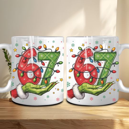 Discover Funny Christmas 67 Mean Guy Coffee Cup  , Gen Z Six Seven 11oz Mug Wrap, Viral 67 Internet Joke, Social Media Humor